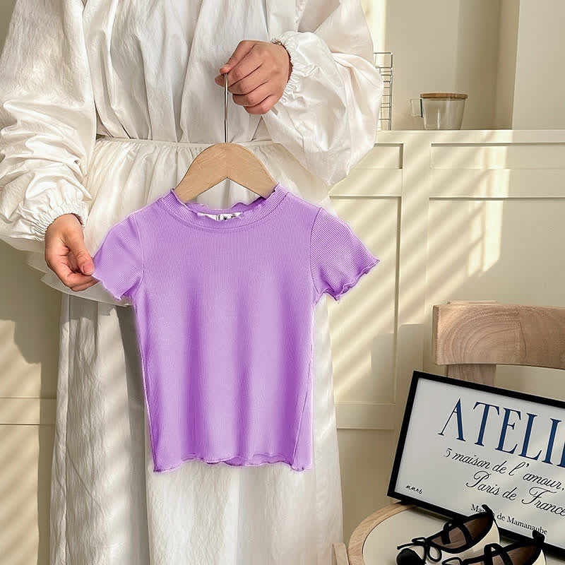 幼児用女の子無地リブ編みTシャツ - 鮮やかな紫色 - 8-9T - image 8