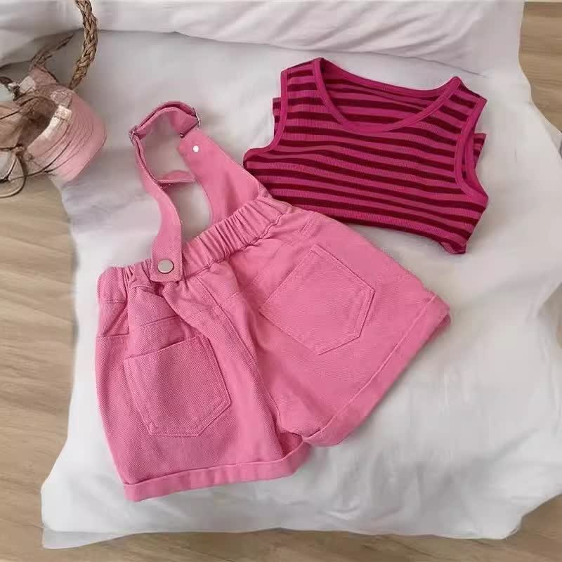 幼児用女の子ストライプデニムニットノースリーブセット - image 2