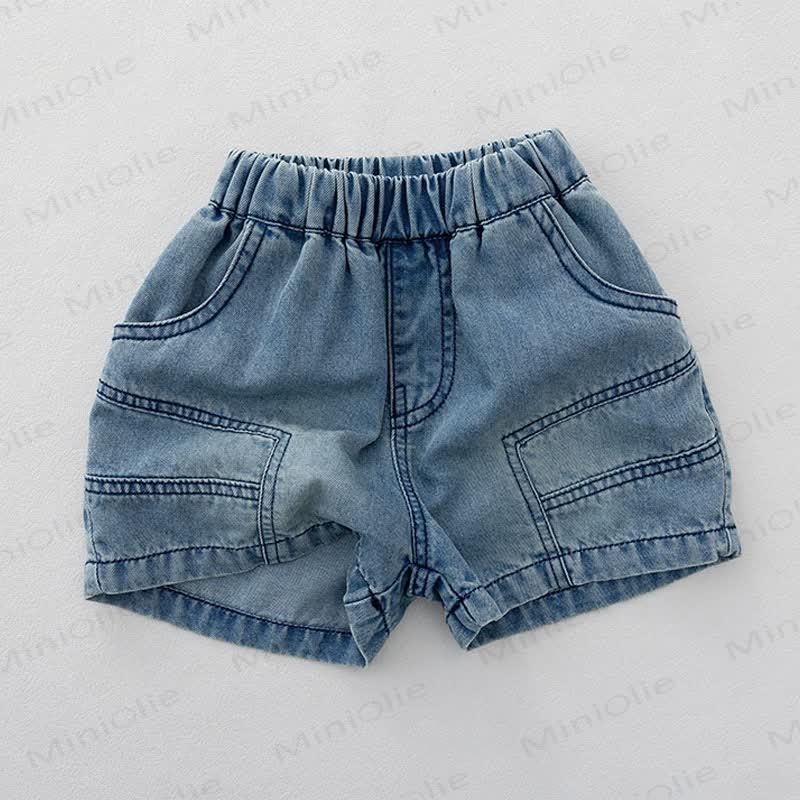 幼児用無地ブルーデニムショートパンツ - 青 - 6～7歳 - image 2