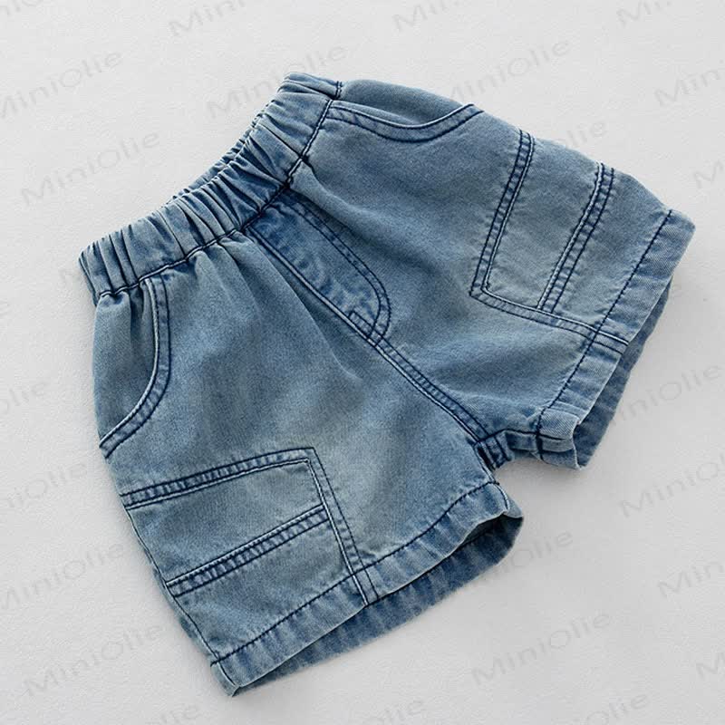 幼児用無地ブルーデニムショートパンツ - image 1