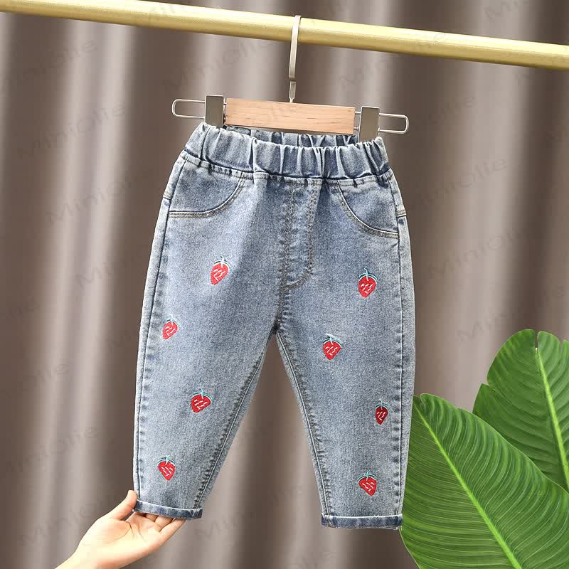 ベビーガールズ用刺繍入りデニムジョガーパンツ - ブルーストロベリー - 4～5歳 - image 2