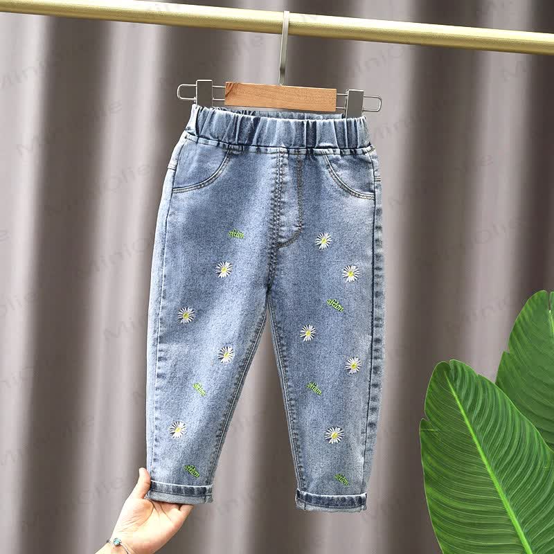 ベビーガールズ用刺繍入りデニムジョガーパンツ - ブルーデイジー - 4～5歳 - image 3