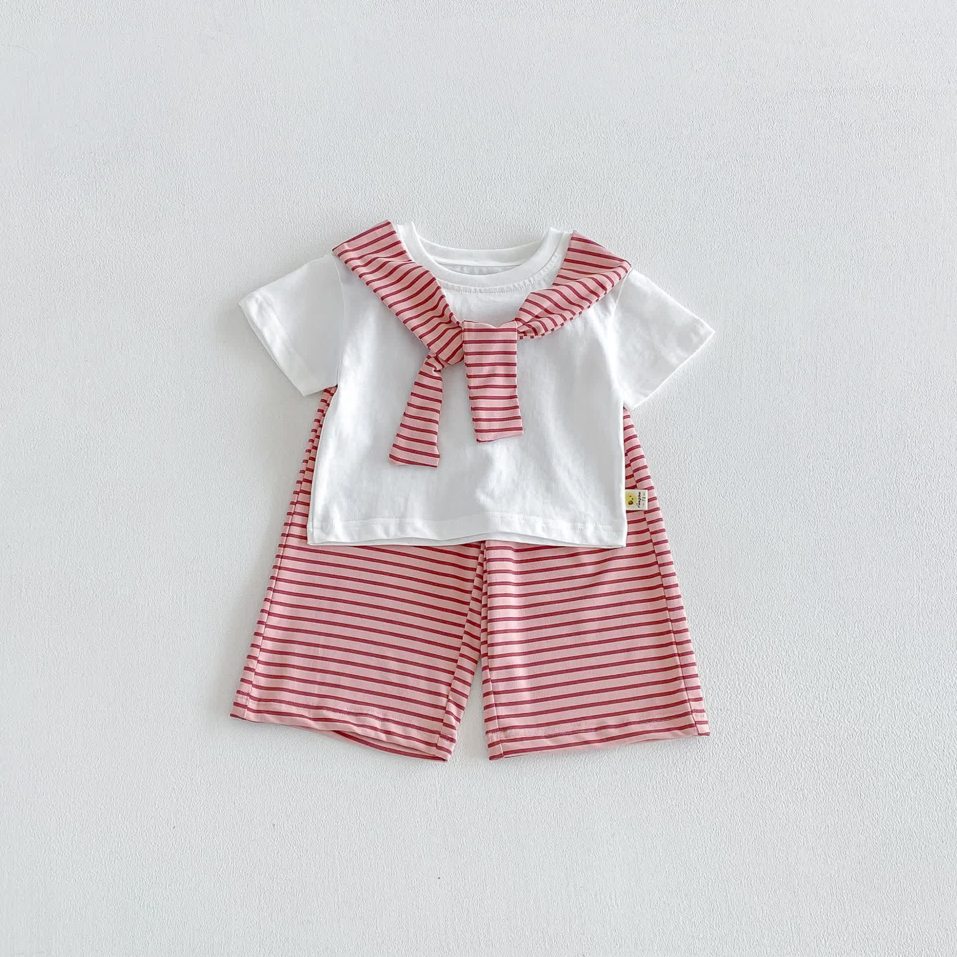 ベビー・幼児用ストライプ柄半袖セット - 白 - 3～4歳 - image 2