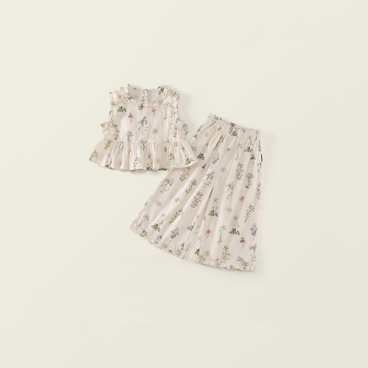 幼児用女の子向け花柄ノースリーブセット - ベージュ - 8-9T - image 1