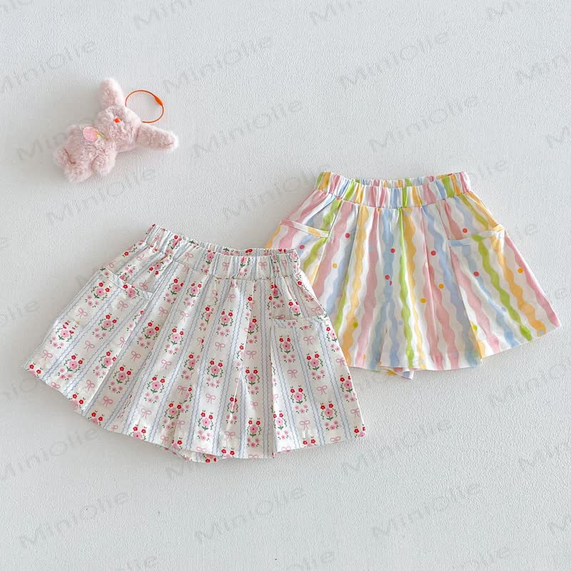 ベビー・幼児用女の子向けストライプ柄花柄ショートパンツ - image 1