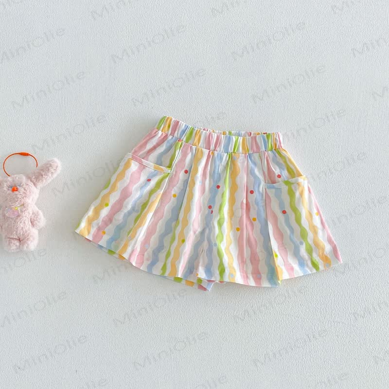 ベビー・幼児用女の子向けストライプ柄花柄ショートパンツ - 白いストライプ - 4～5歳 - image 2