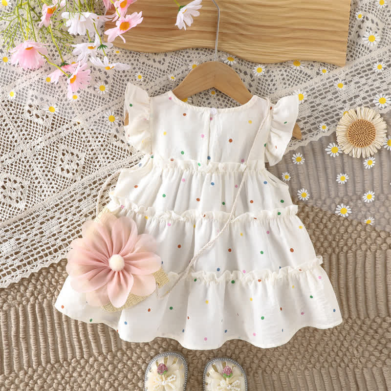 幼児用女の子向け白チューリップ柄水玉模様ノースリーブDress（バッグ付き） - image 2