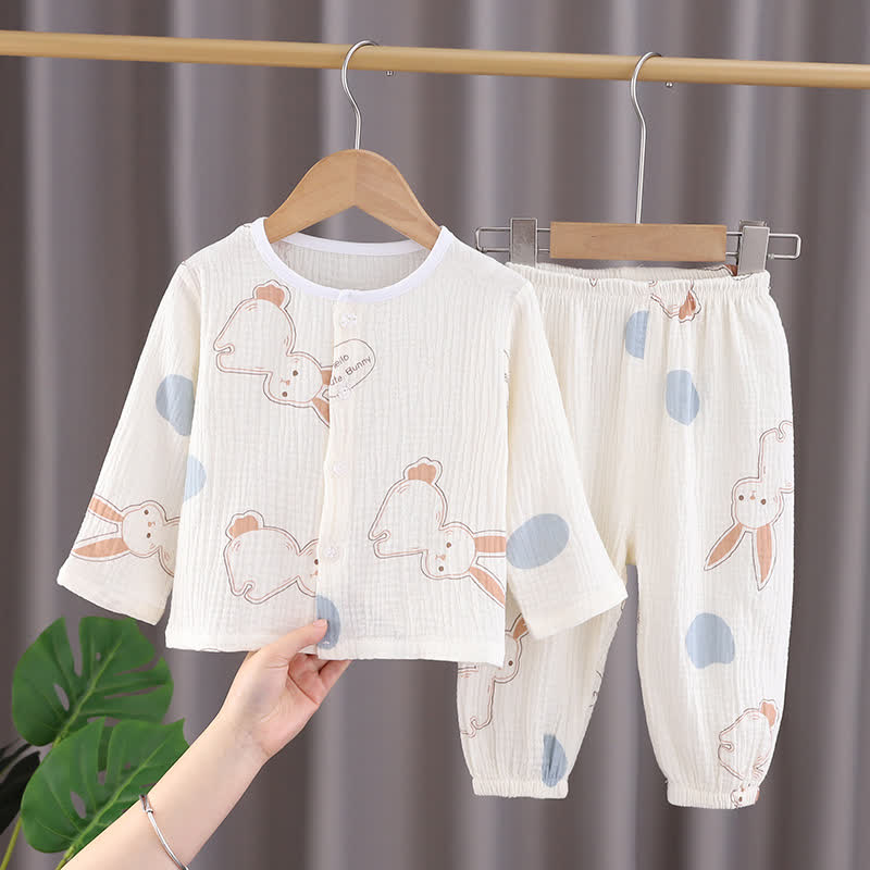 幼児用ベビー用ホワイトうさぎ柄パジャマ2点セット - 白 - 4～5歳 - image 1