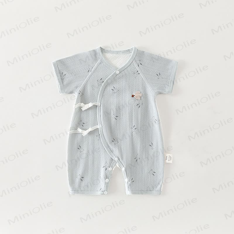 ベビー用オーガニックコットンラップ半袖ロンパース - 緑 - 3～6ヶ月 - image 1