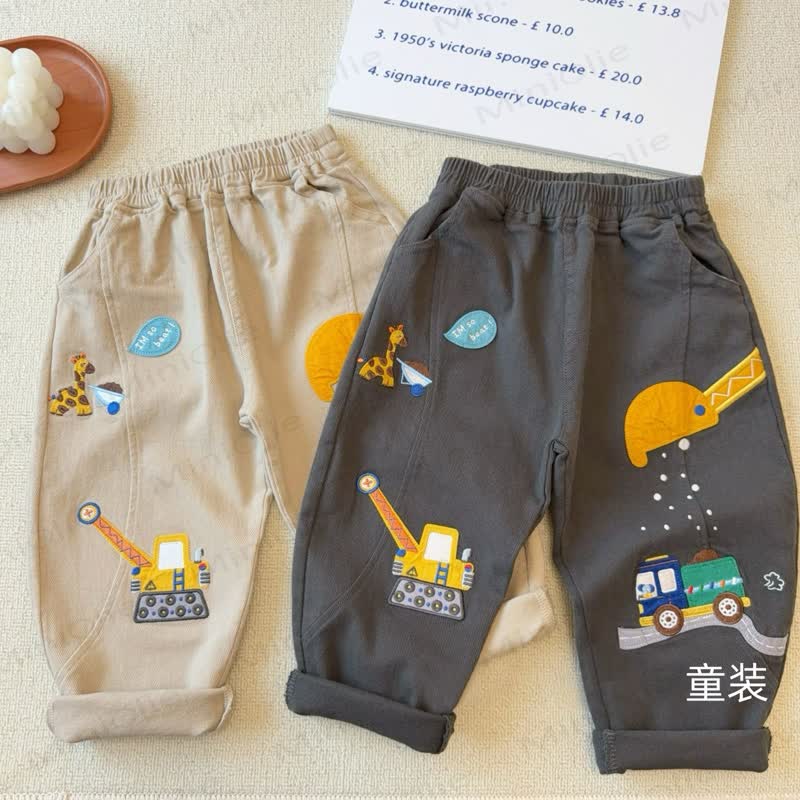 幼児男の子用ショベルカー柄カジュアルパンツ - ダークグレー - 4～5歳 - image 2
