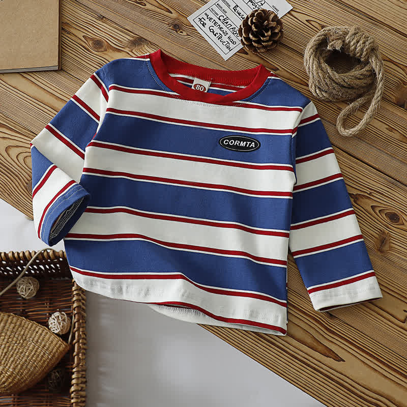 幼児男の子用ストライプ柄長袖Tシャツ - 青 - 6～7歳 - image 1