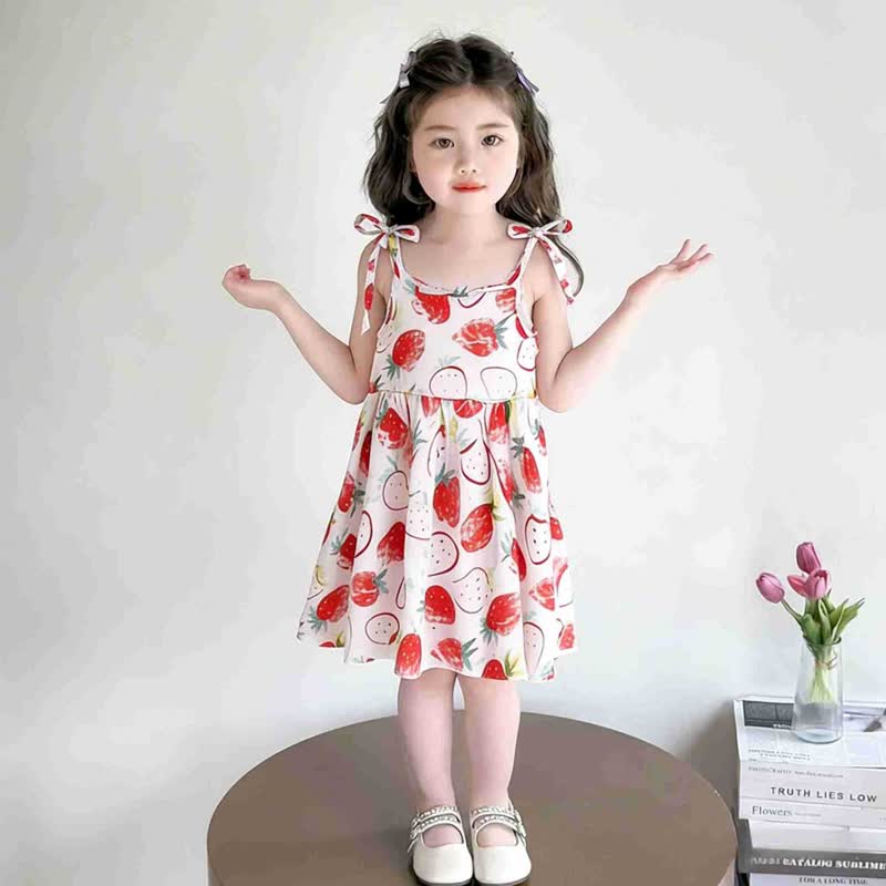 幼児用女の子向け全面プリントのタイストラップDress - ホワイトストロベリー - 10-11歳 - image 3