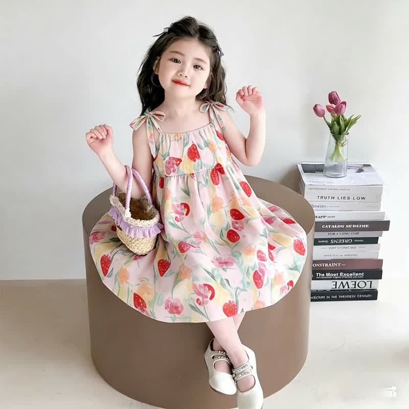 幼児用女の子向け全面プリントのタイストラップDress - 赤い花 - 10-11歳 - image 4