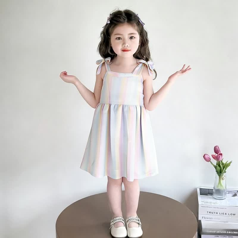 幼児用女の子向け全面プリントのタイストラップDress - カラフルなストライプ - 10-11歳 - image 6