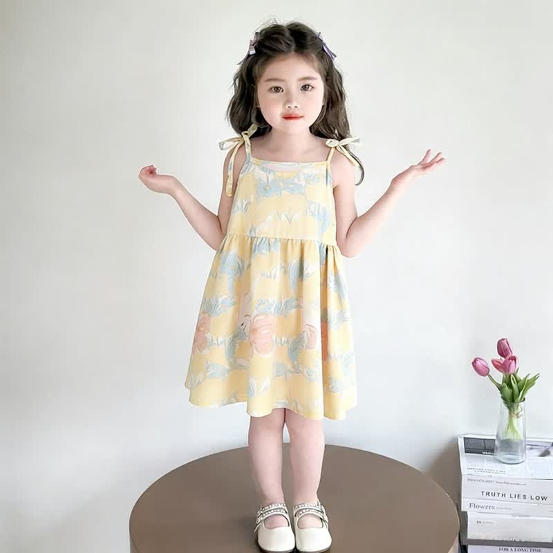 幼児用女の子向け全面プリントのタイストラップDress - 黄色い葉 - 10-11歳 - image 7