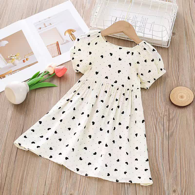 幼児用女の子向け全面プリント半袖Dress - ホワイトハート - 10-11歳 - image 2