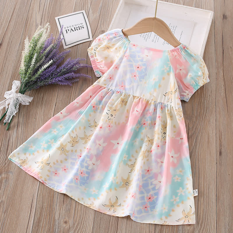 幼児用女の子向け全面プリント半袖Dress - 色とりどりの花 - 10-11歳 - image 3