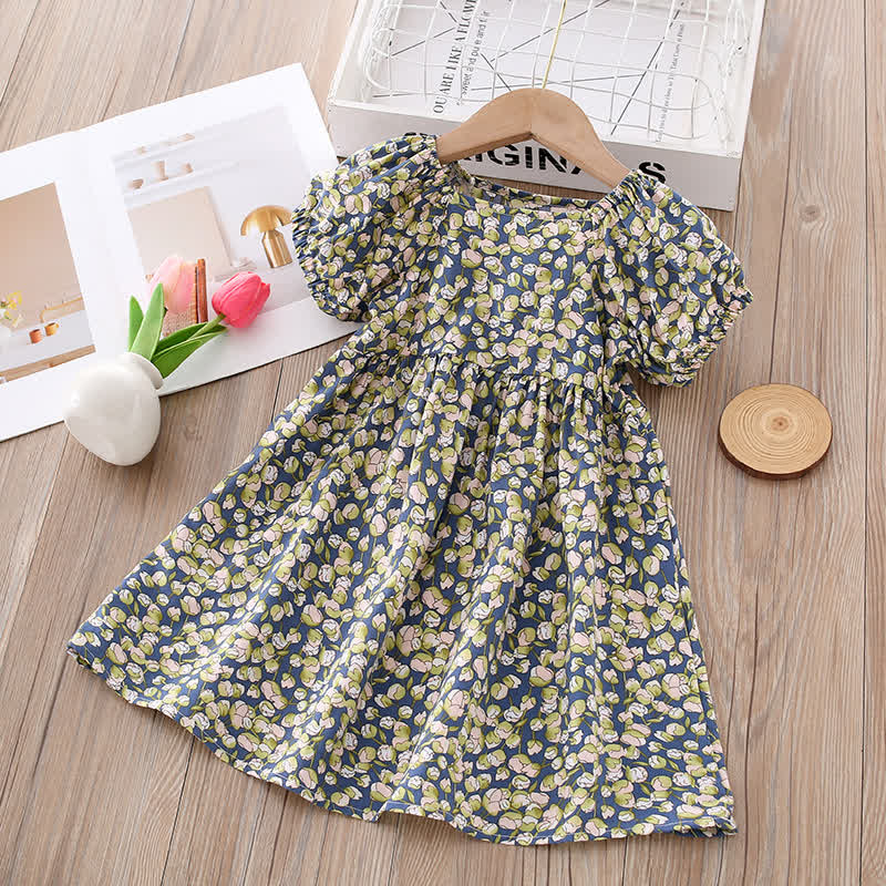 幼児用女の子向け全面プリント半袖Dress - ブルーフローラル - 10-11歳 - image 8