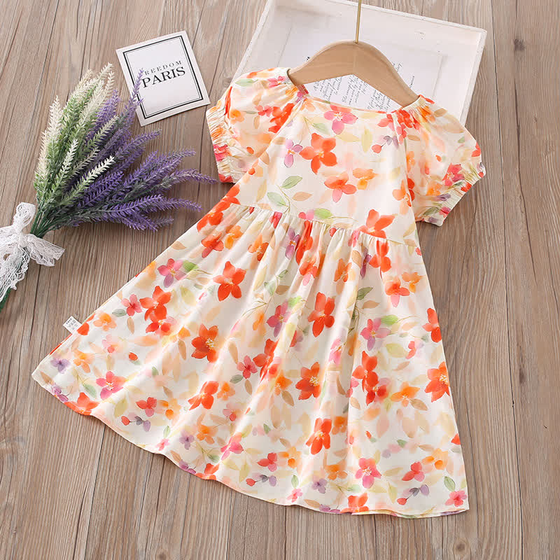 幼児用女の子向け全面プリント半袖Dress - オレンジ色の花 - 10-11歳 - image 9