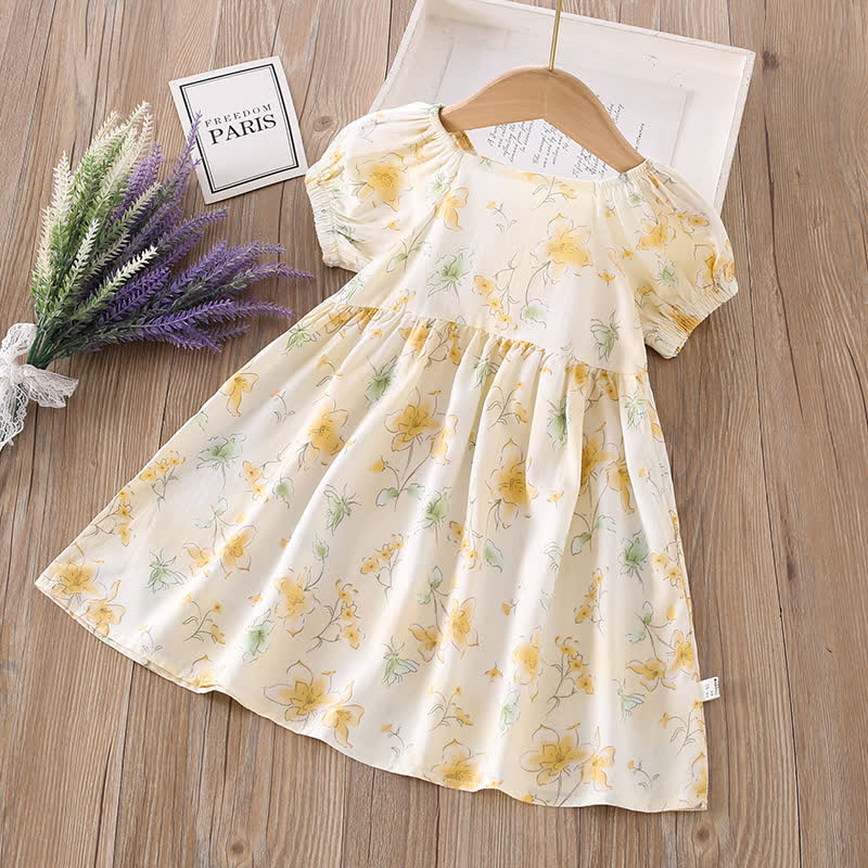 幼児用女の子向け全面プリント半袖Dress - 黄色いユリ - 10-11歳 - image 10