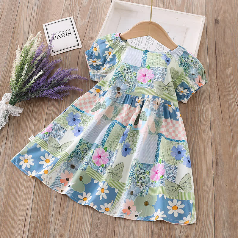 幼児用女の子向け全面プリント半袖Dress - 緑の花 - 10-11歳 - image 12