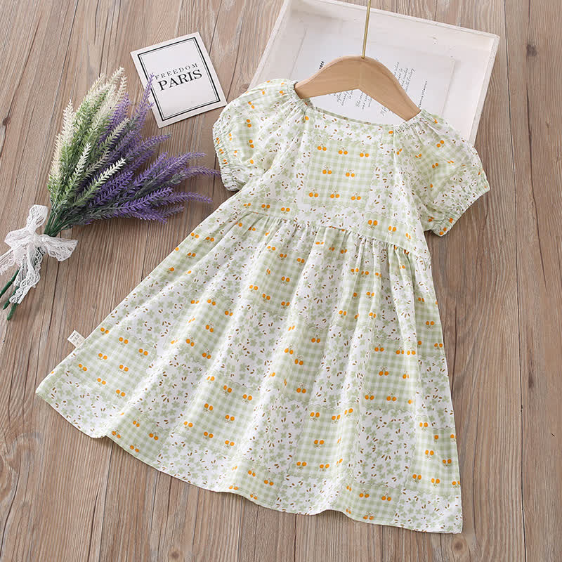 幼児用女の子向け全面プリント半袖Dress - グリーンチェック - 10-11歳 - image 15