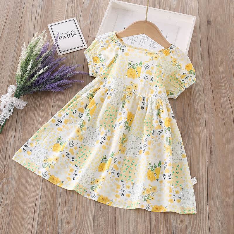 幼児用女の子向け全面プリント半袖Dress - 黄色い花 - 10-11歳 - image 18