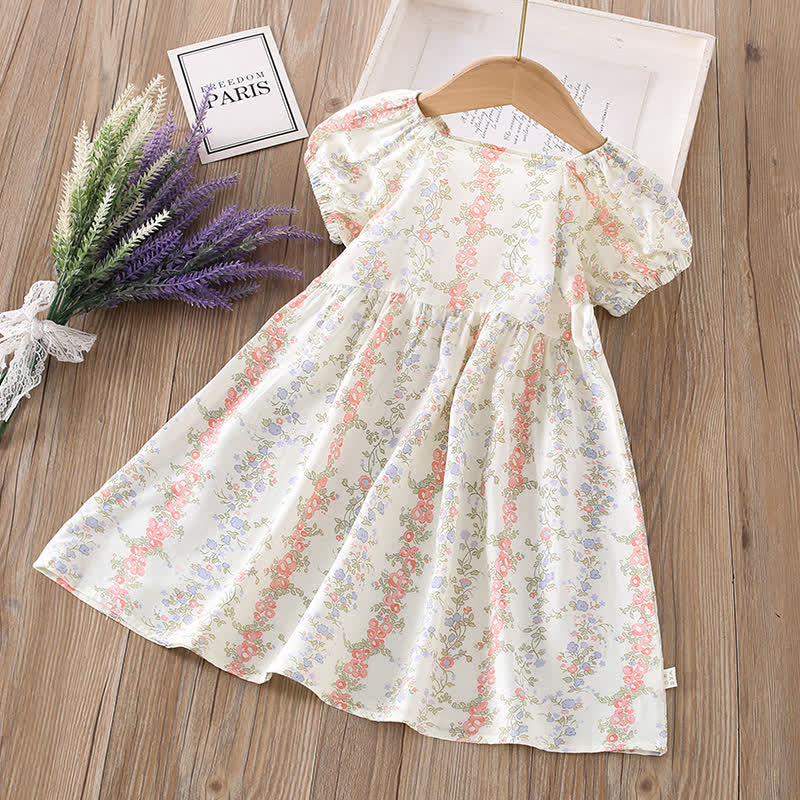 幼児用女の子向け全面プリント半袖Dress - 青い花 - 10-11歳 - image 22