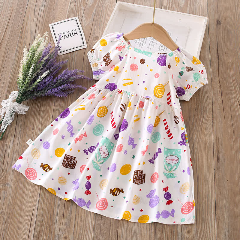 幼児用女の子向け全面プリント半袖Dress - カラフルなキャンディー - 10-11歳 - image 25