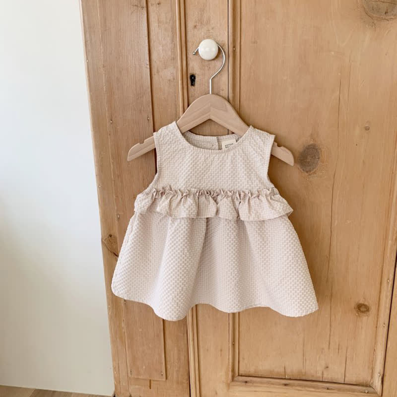 幼児用女の子向け無地フリルノースリーブDress - カーキ - 6～7歳 - image 2