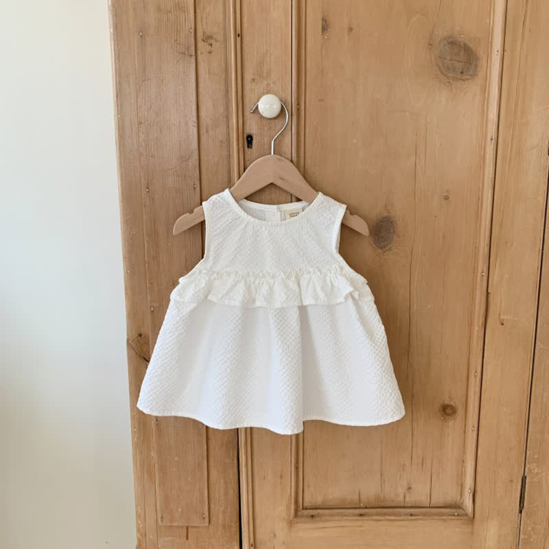 幼児用女の子向け無地フリルノースリーブDress - 白 - 6～7歳 - image 3
