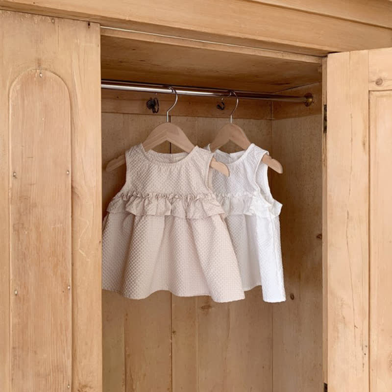 幼児用女の子向け無地フリルノースリーブDress - image 4