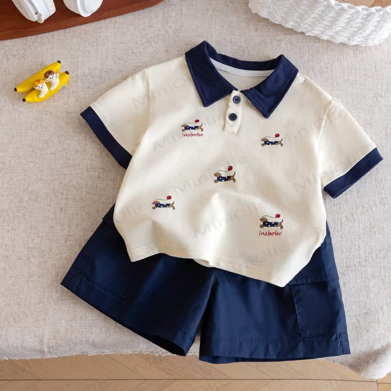 幼児用ポロシャツまたはタンクトップとショートパンツの2点セット - 海軍 - 6～7歳 - image 1