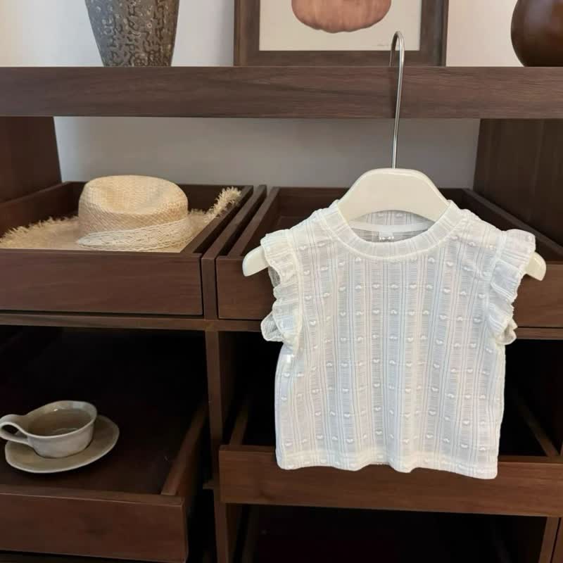 幼児用女の子向けフリル袖TシャツとデニムサスペンダーDressの2点セット - image 2