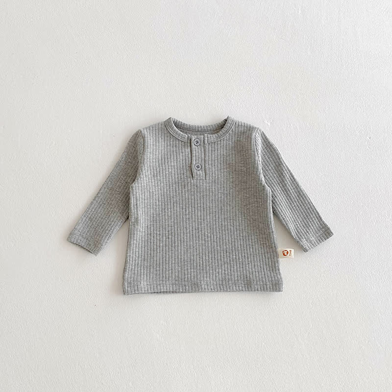 ベビー用無地リブ編み長袖Tシャツ - グレー - 2～3歳 - image 4
