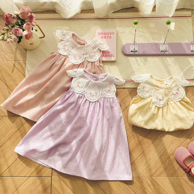 幼児用女の子向け花柄刺繍入りノースリーブDress - image 1