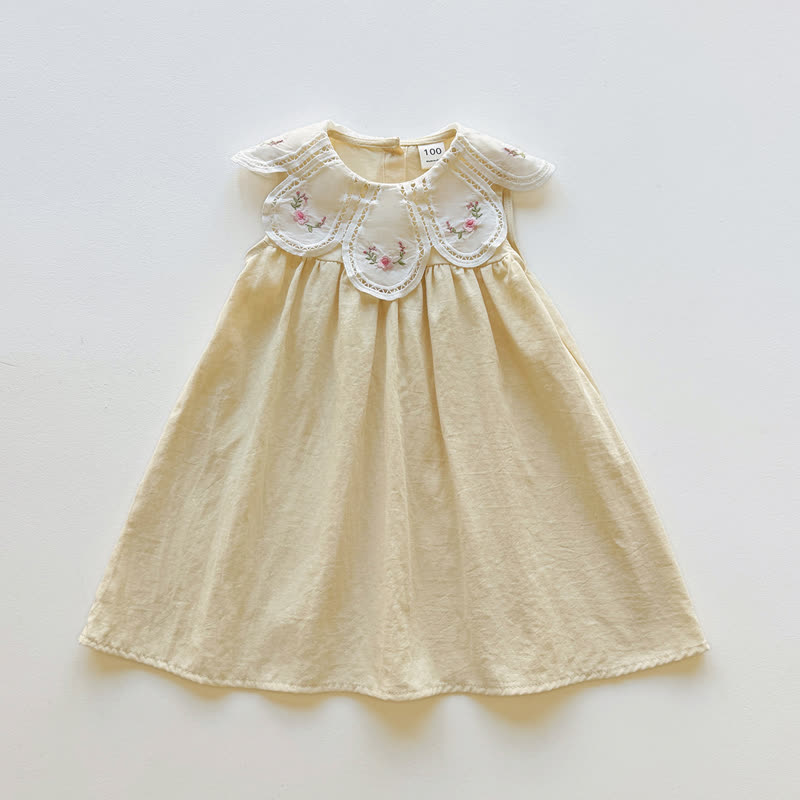 幼児用女の子向け花柄刺繍入りノースリーブDress - 黄色 - 8-9T - image 3