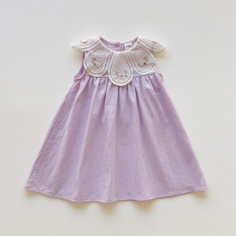 幼児用女の子向け花柄刺繍入りノースリーブDress - 紫 - 8-9T - image 4