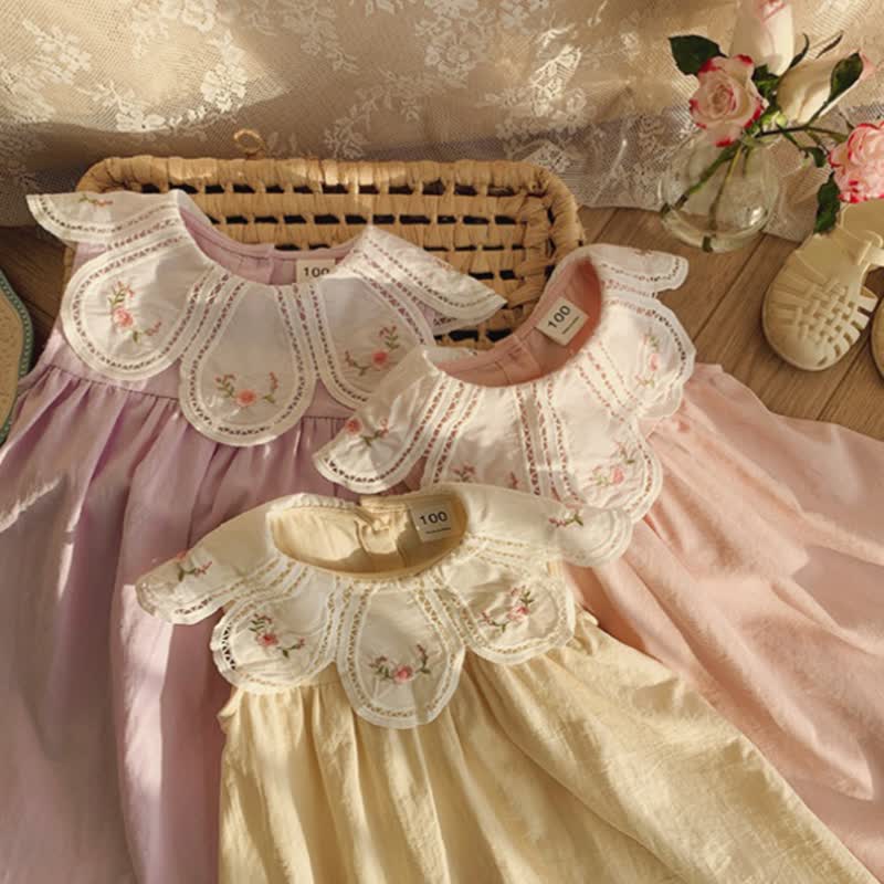 幼児用女の子向け花柄刺繍入りノースリーブDress - image 7