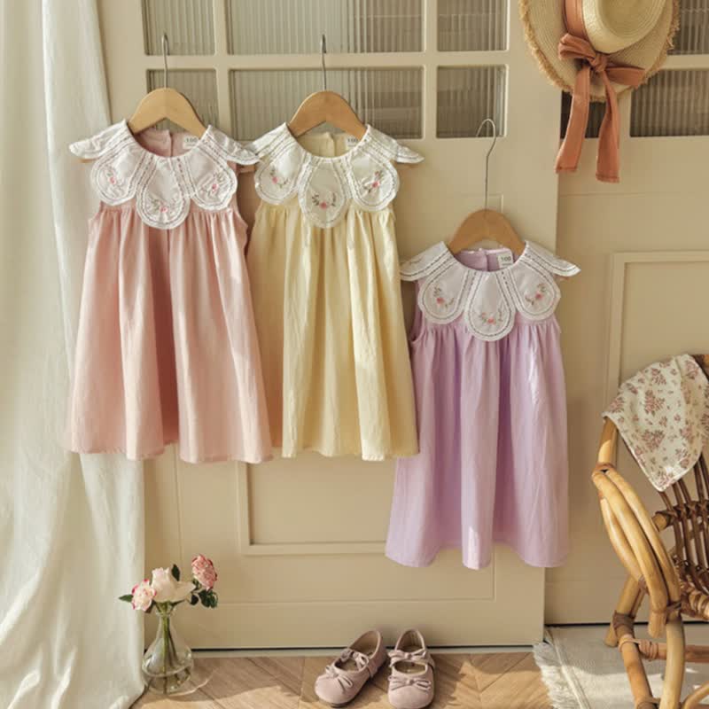 幼児用女の子向け花柄刺繍入りノースリーブDress - image 5