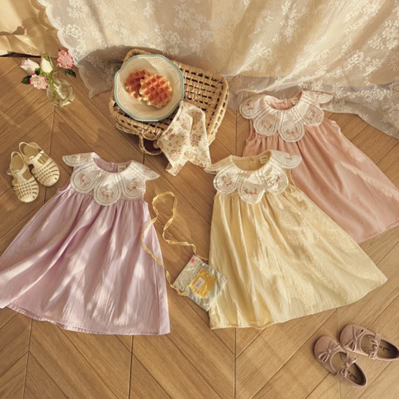 幼児用女の子向け花柄刺繍入りノースリーブDress - image 6