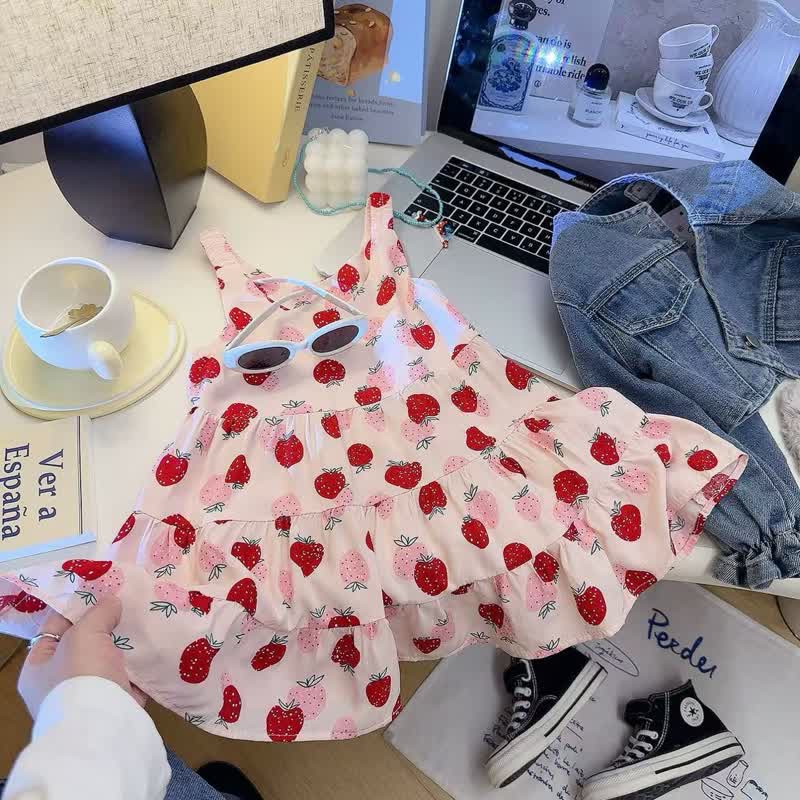 幼児用女の子向け花柄ノースリーブサマーDress - ピンクストロベリー - 10-11歳 - image 8