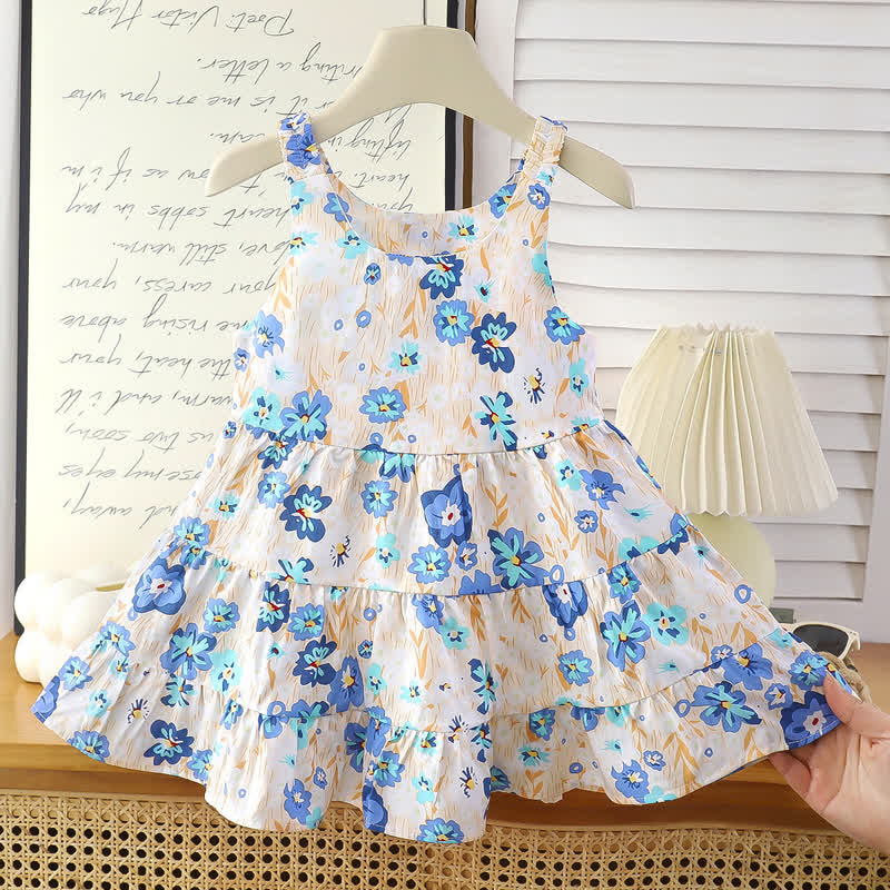 幼児用女の子向け花柄ノースリーブサマーDress - 青 - 10-11歳 - image 3