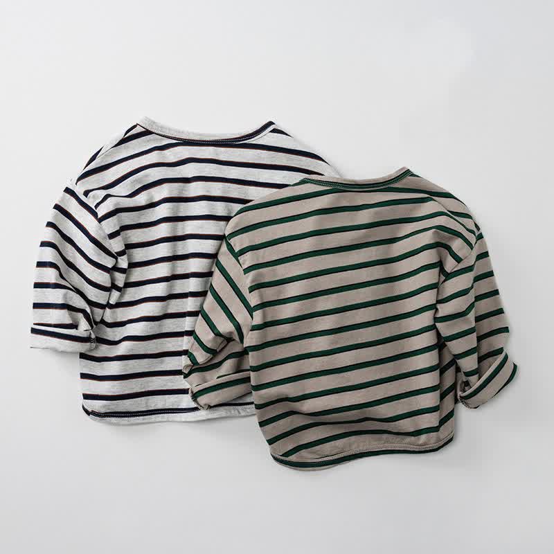 幼児用ストライプ柄クルーネックソフト長袖Tシャツ - image 2