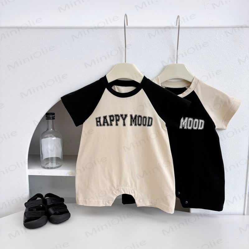 ベビーコットンコントラストラグランロンパース - image 1