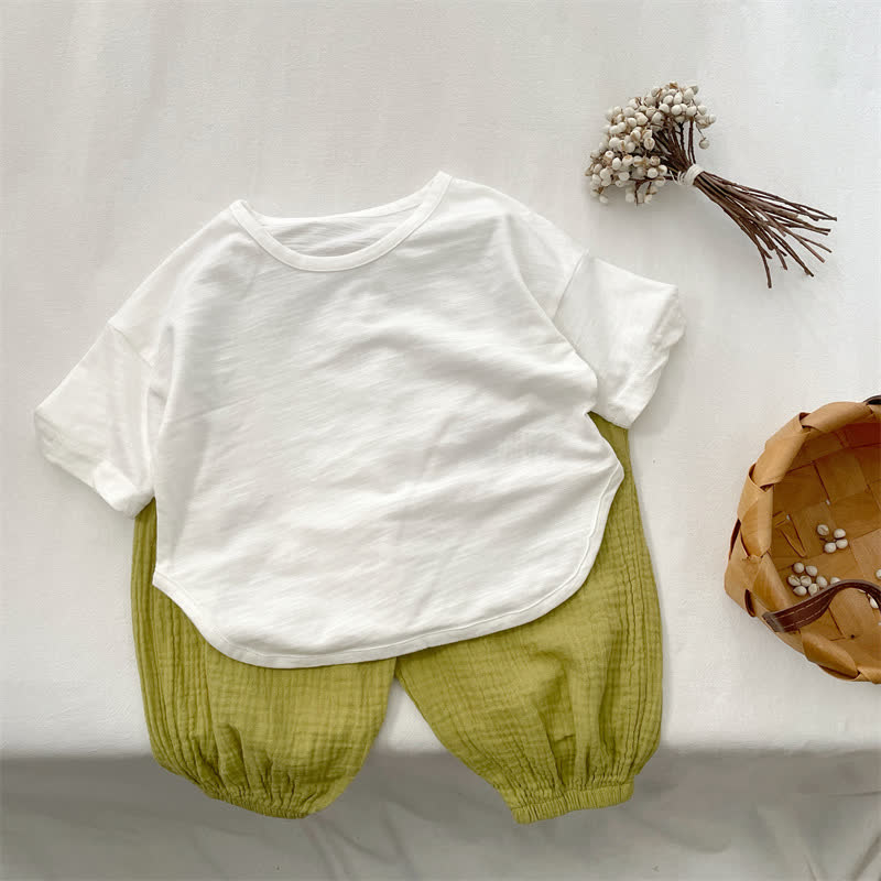 幼児用無地ボックス型クルーネックTシャツ - 白 - 6.5-8T - image 2