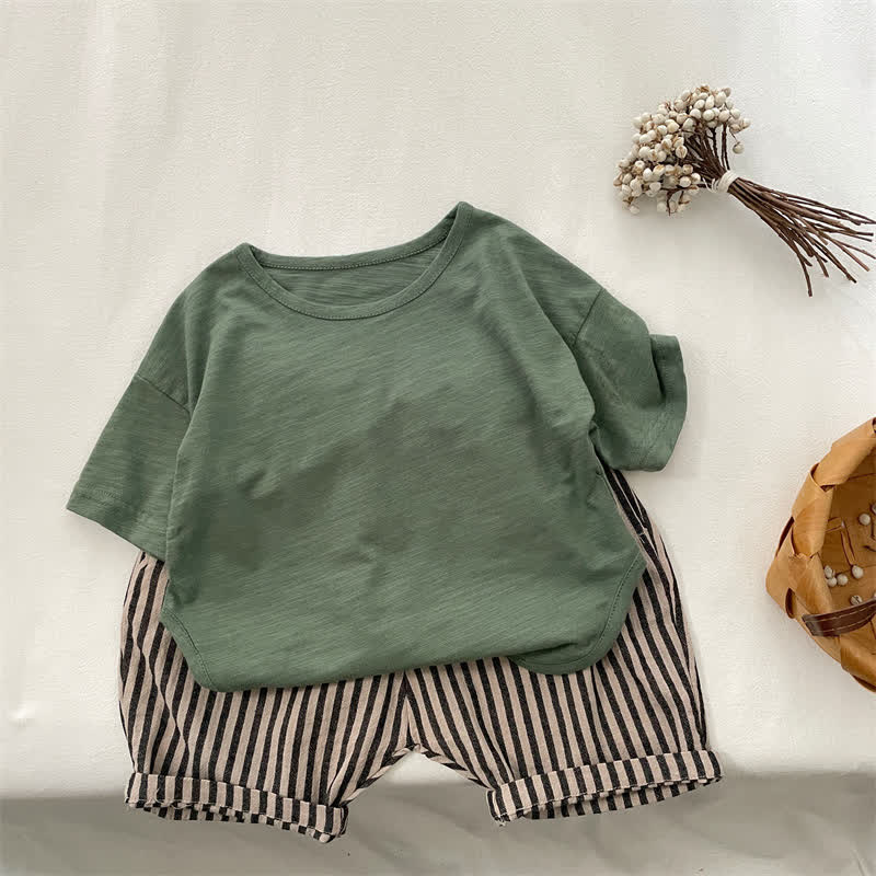幼児用無地ボックス型クルーネックTシャツ - ダークグリーン - 6.5-8T - image 3