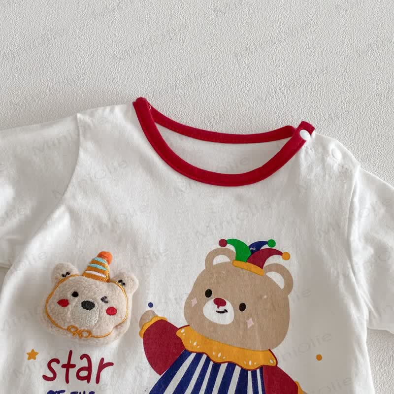 ベビー用コットン製クマ柄ロンパース（帽子付き） - image 4