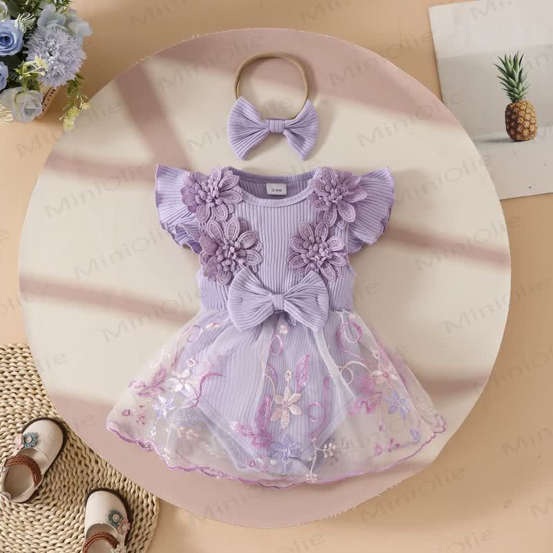 ベビー用花柄/蝶柄チュールスカートボディスーツ（ヘッドバンド付き） - 紫 - 12～18ヶ月 - image 26