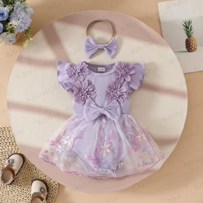 ベビー用花柄/蝶柄チュールスカートボディスーツ（ヘッドバンド付き） - 紫 - 12～18ヶ月 - image 26